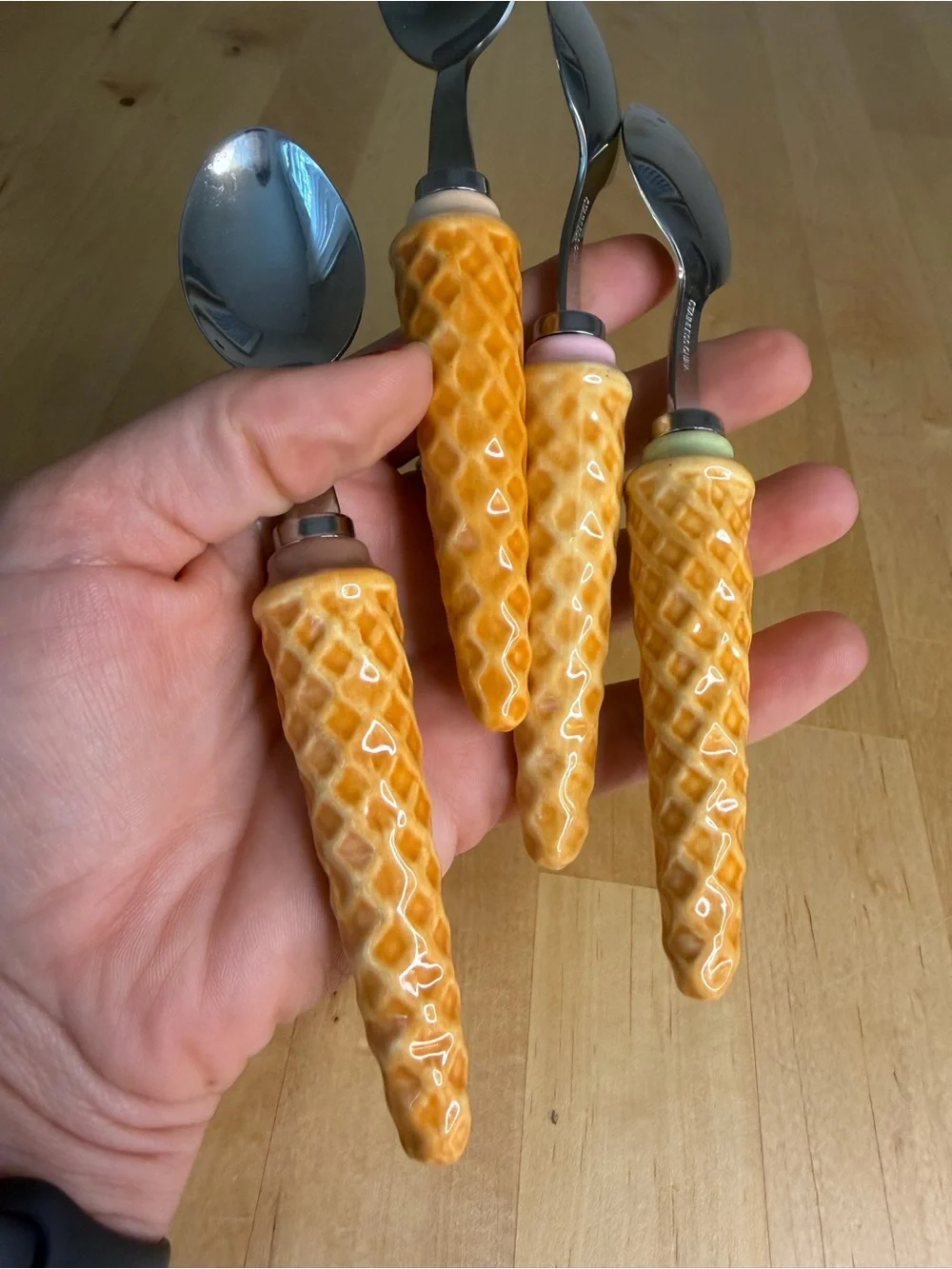 Ice Cream Cone Handle Dessert Spoons - Set of 4